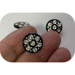 Lot De Boutons Anciens De Mercerie - Gris Avec Strass - Diamètre ~1.1cm - Pour Couture Et Création Vintage